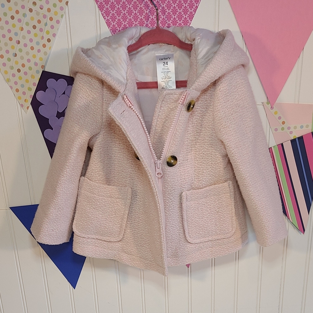 Carter's Baby Girls Pink Hooded Pea Coat size 24 months